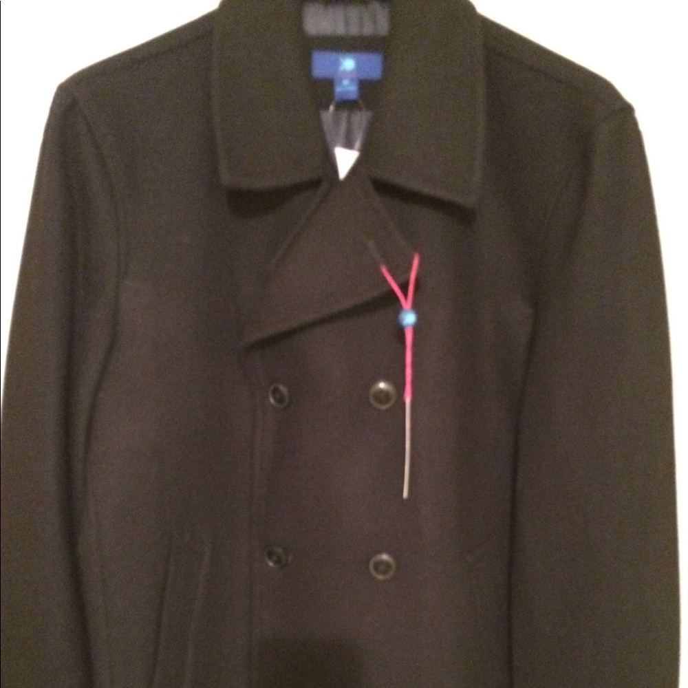 Mens Double-Breasted Wool-blend Peacoat Navy Blue